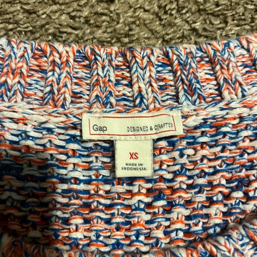 GAP Red White & Blue 100% Cotton Woven Knit Sweater - Picture 2 of 7